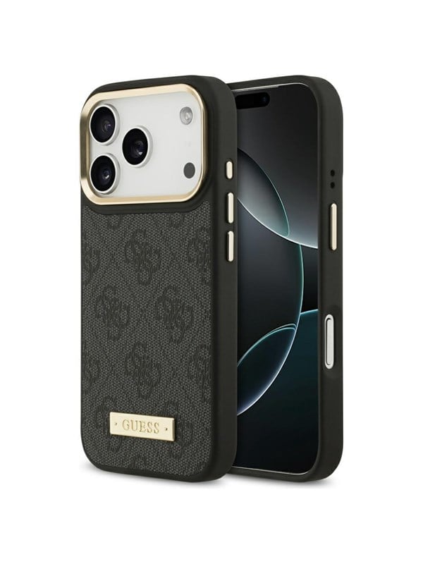 GUESS 4G Logo Plate MagSafe Case for iPhone 17 Pro - Black