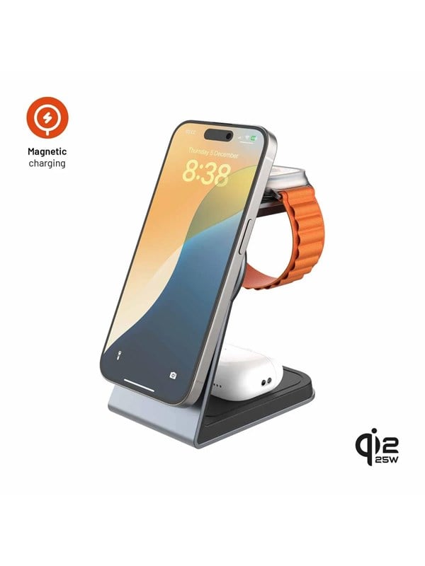 FIXED 3in1 Mag ALU 25W Qi22 Wireless Apple Charging station - Space Grey