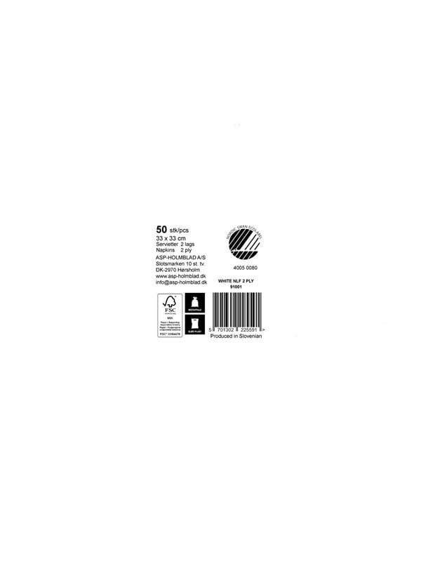 Asp-Holmblad 50stk Servietter 33cm2-lag Hvid