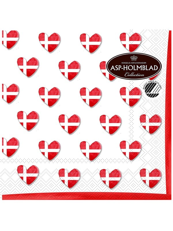 Asp-Holmblad 20stk Servietter 33cm 3-lag FLAG OG HJERTER