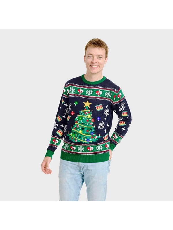 Jule-Sweaters - Christmas tree sweater blue LED - M