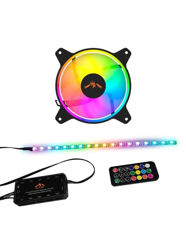 DUTZO RGB Kit 1 - 1x fan + 1x LED strip + remote & controller - 120mm - Schwarz mit RGB LED - 24 dBA