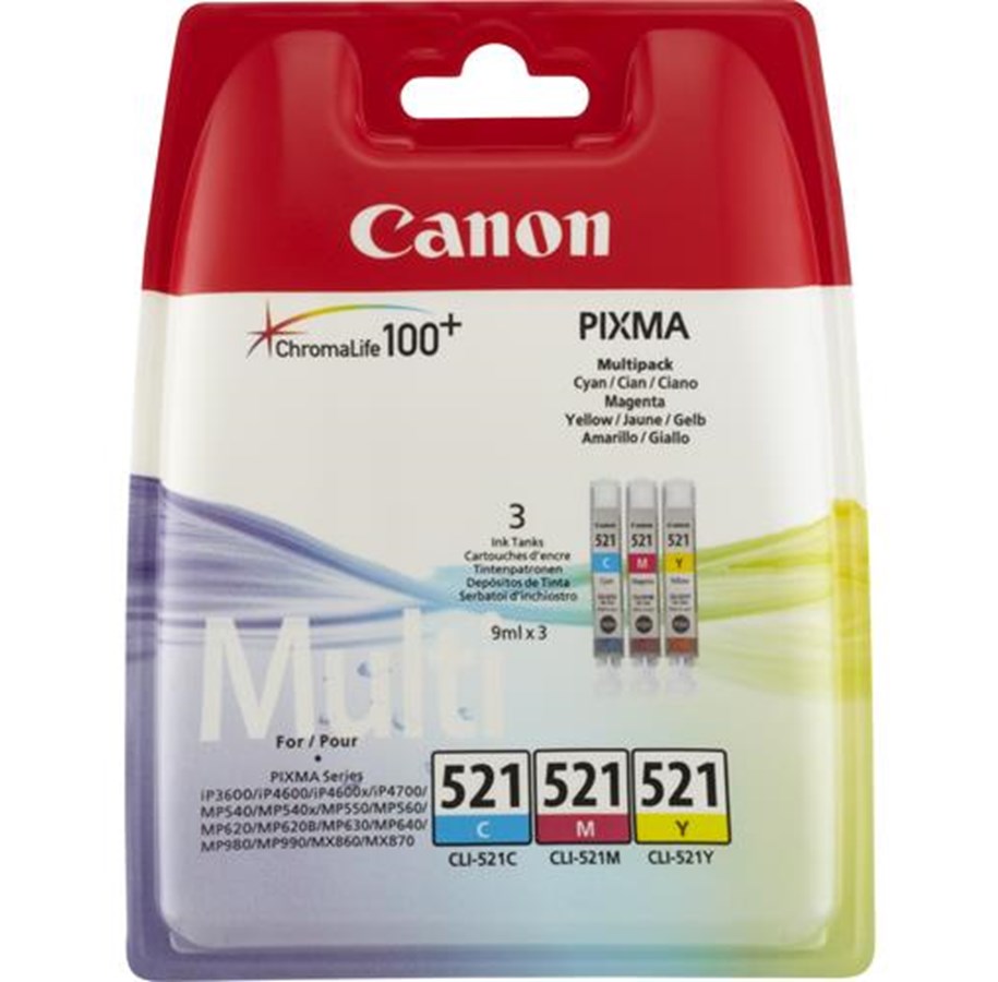 Druckerzubehör - Tinte & Toner - Canon CLI-521 / 2934B010 C/M/Y Multi Pac - 2934B010