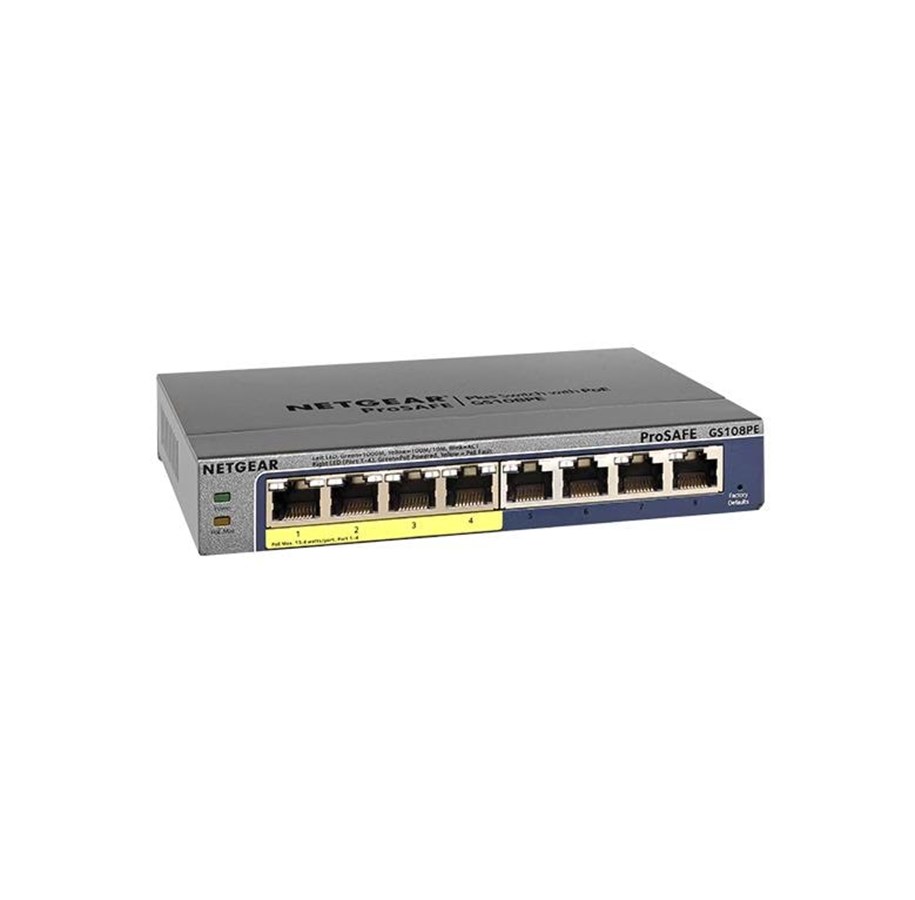 Switches - Netgear GS108PE-300EUS 8-Port Gigabit Ethernet Plus with 4 Ports PoE (53W) - GS108PE-300EUS