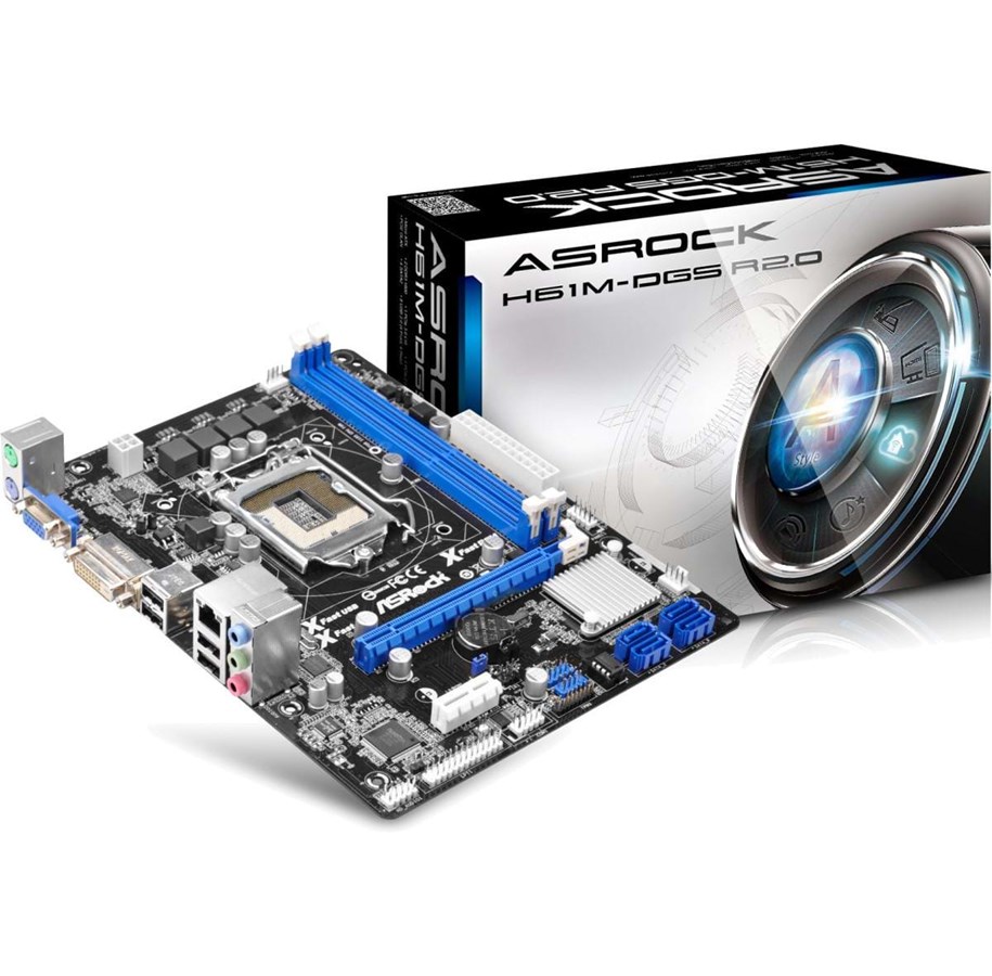 Mainboard - ASRock H61M-DGS R2.0 Mainboard - Intel H61 Express - Intel LGA1155 - DDR3 RAM - Micro-ATX - H61M-DGS R2.0