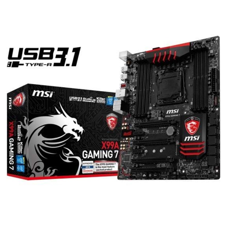 Mainboard - MSI X99A GAMING 7 Mainboard - Intel X99 Express - Intel LGA2011-V3 socket - DDR4 RAM - ATX - X99A GAMING 7