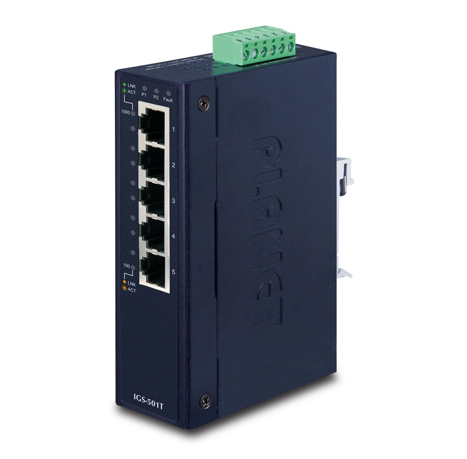 Switches - PLANET IGS-501T 5-Port 10/100/1000T Industrial Gigabit Ethernet Switch with Wide Operating Temperature - IGS-501T