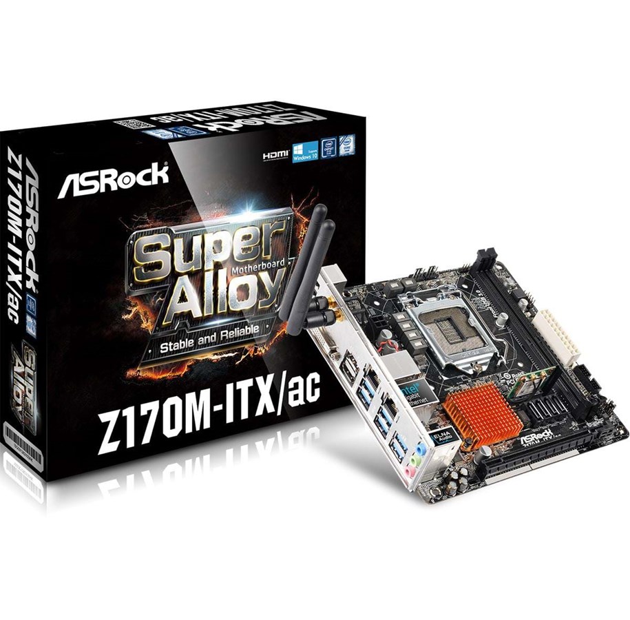 Mainboard - ASRock Z170M-ITX/ac Mainboard - Intel Z170 - Intel LGA1151 socket - DDR4 RAM - Mini-ITX - Z170M-ITX/AC