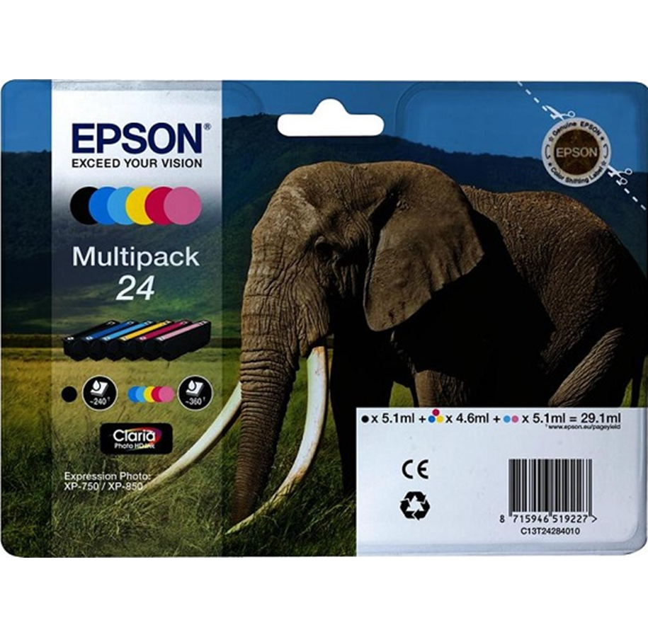 Druckerzubehör - Tinte & Toner - Epson 24 Multipack (Black Yellow Cyan Magenta / Light Cyan / Light Magenta) - C13T24284021