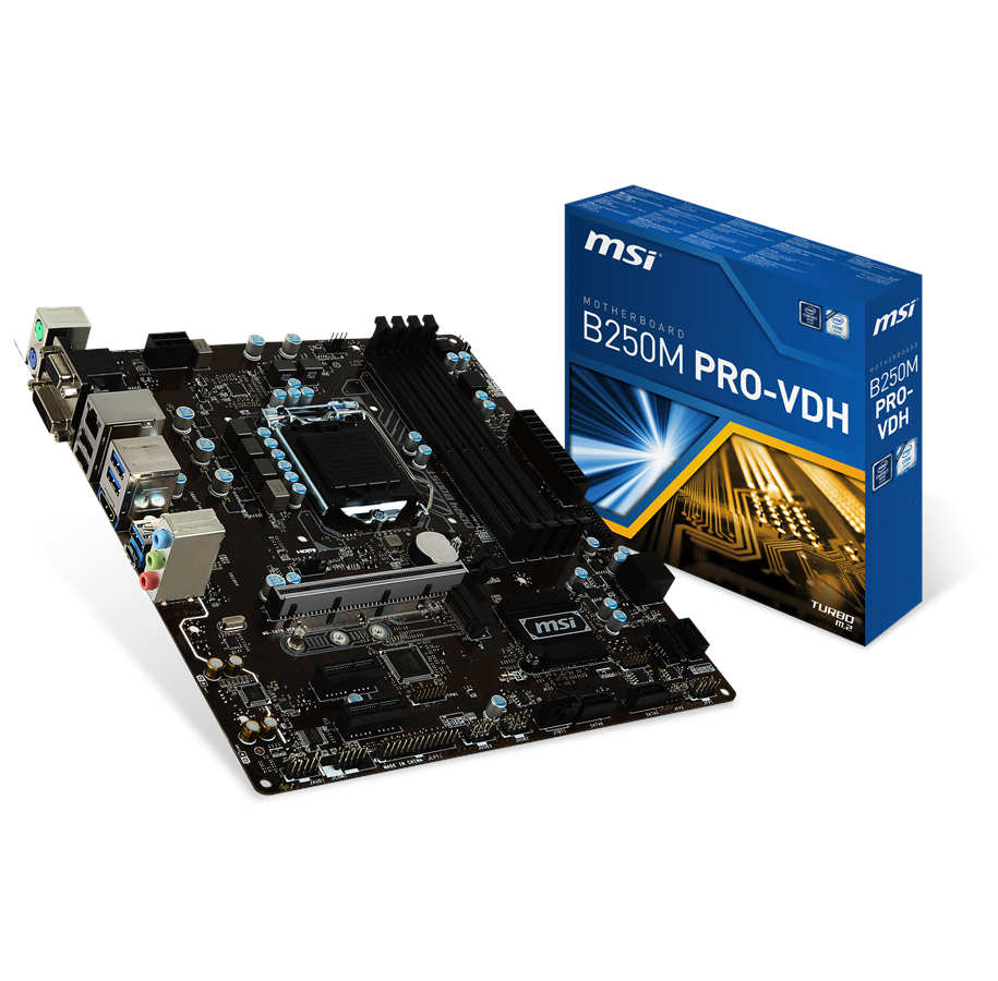 Mainboard - MSI B250M PRO-VDH Mainboard - Intel B250 - Intel LGA1151 socket - DDR4 RAM - Micro-ATX - B250M PRO-VDH