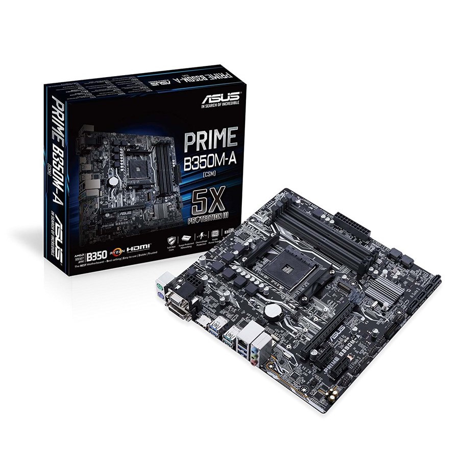 Mainboard - ASUS PRIME B350M-A Mainboard - AMD B350 - AMD AM4 socket - DDR4 RAM - Micro-ATX - 90MB0TE0-M0EAY0