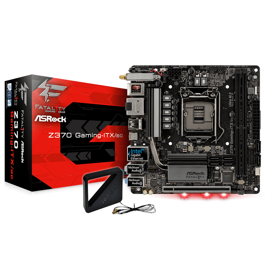 Mainboard - ASRock Fatal1ty Z370 Gaming-ITX/ac Mainboard - Intel Z370 - Intel LGA1151 socket - DDR4 RAM - Mini-ITX - 90-MXB670-A0UAYZ