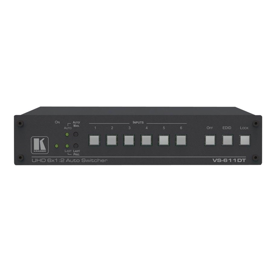 Video Audio Switcher - Kramer Electronics Kramer VS-611DT 6x1:2 4K60 4:2:0 HDMI/HDBaseT Extended Reach PoE Auto Switcher - 20-00611090
