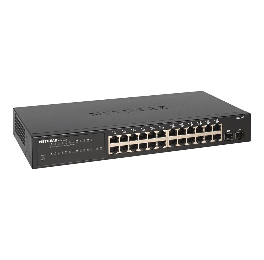 Switches - Netgear GS324T-100EUS 24-Port Gigabit Ethernet Smart Switch with 2 Dedicated SFP Ports - GS324T-100EUS