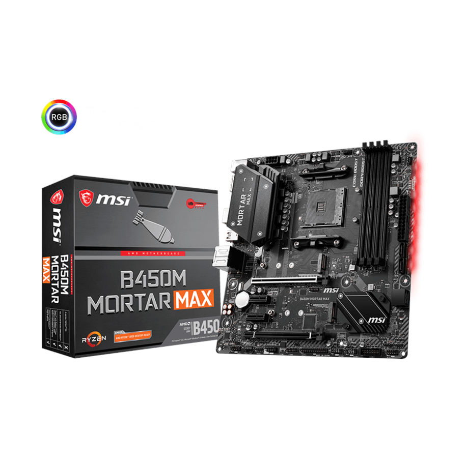 Mainboard - MSI B450M MORTAR MAX Mainboard - AMD B450 - AMD AM4 - DDR4 RAM - Micro-ATX - B450M MORTAR MAX