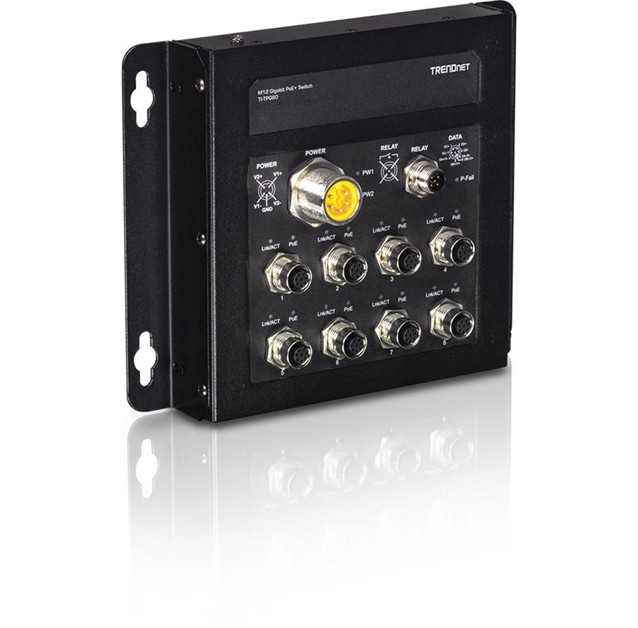 Switches - TRENDnet 8-Port Industrial EN50155 M12 Gigabit PoE+ Railway Switch - TI-TPG80