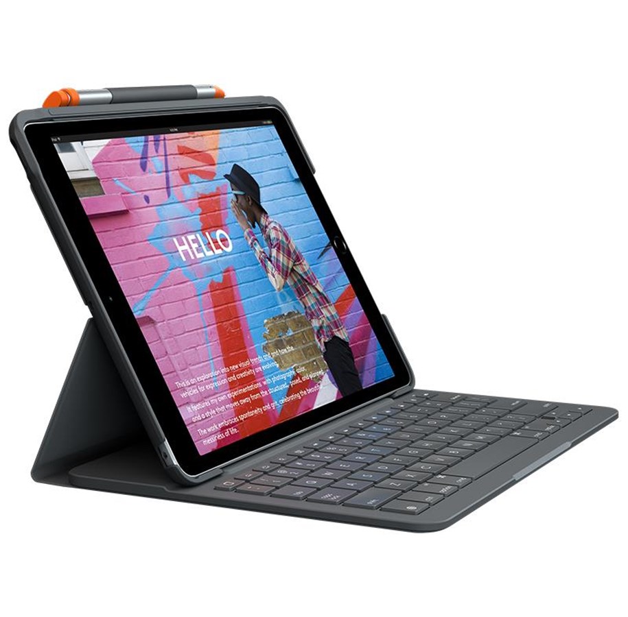 Tastaturen - Logitech Slim Folio iPad 10.2" (7th gen) - ES - Tastatur & Folio-Set - Spanisch - Grau - 920-009478