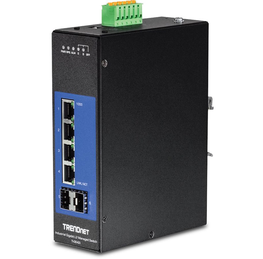 Switches - TRENDnet TI-G642i 6-Port Industrial Gigabit L2 Managed DIN-Rail Switch - TI-G642i