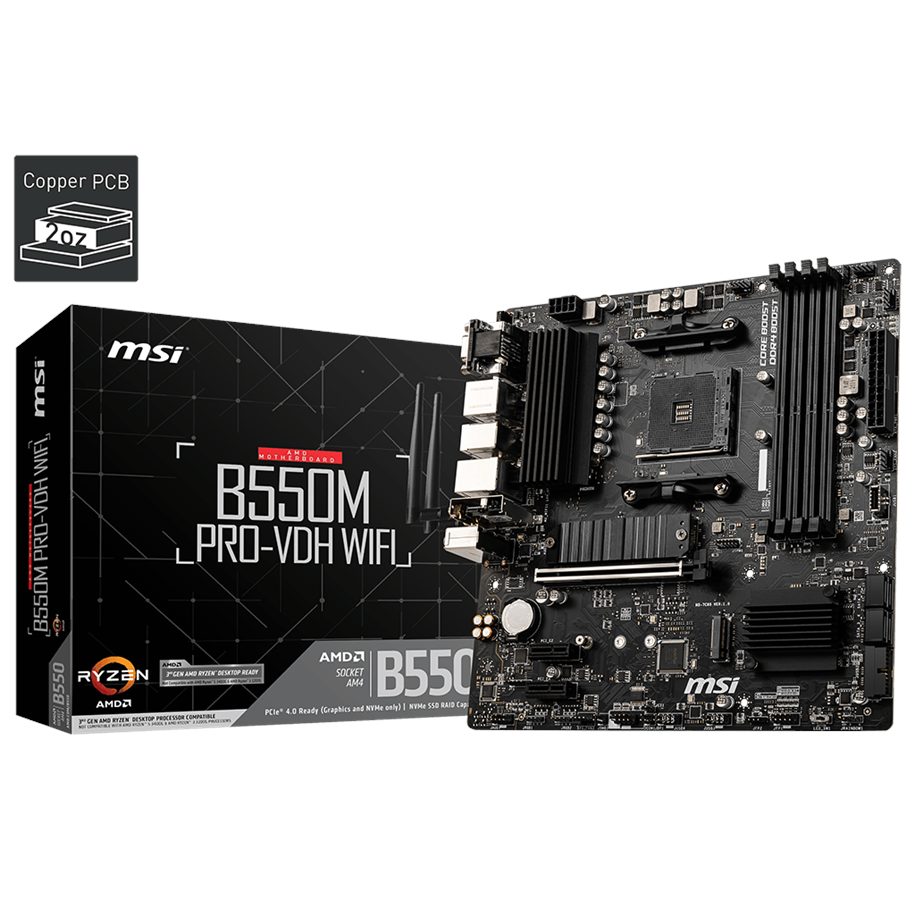 Mainboard - MSI B550M PRO-VDH WIFI Mainboard - AMD B550 - AMD AM4 socket - DDR4 RAM - Micro-ATX - B550M PRO-VDH WIFI