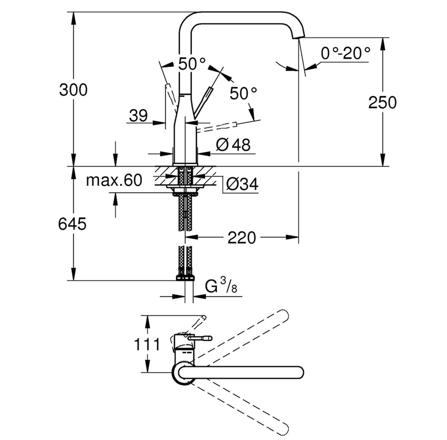 Grohe Essence, Einhand-Spültischbatterie, DN 15, hard graphite