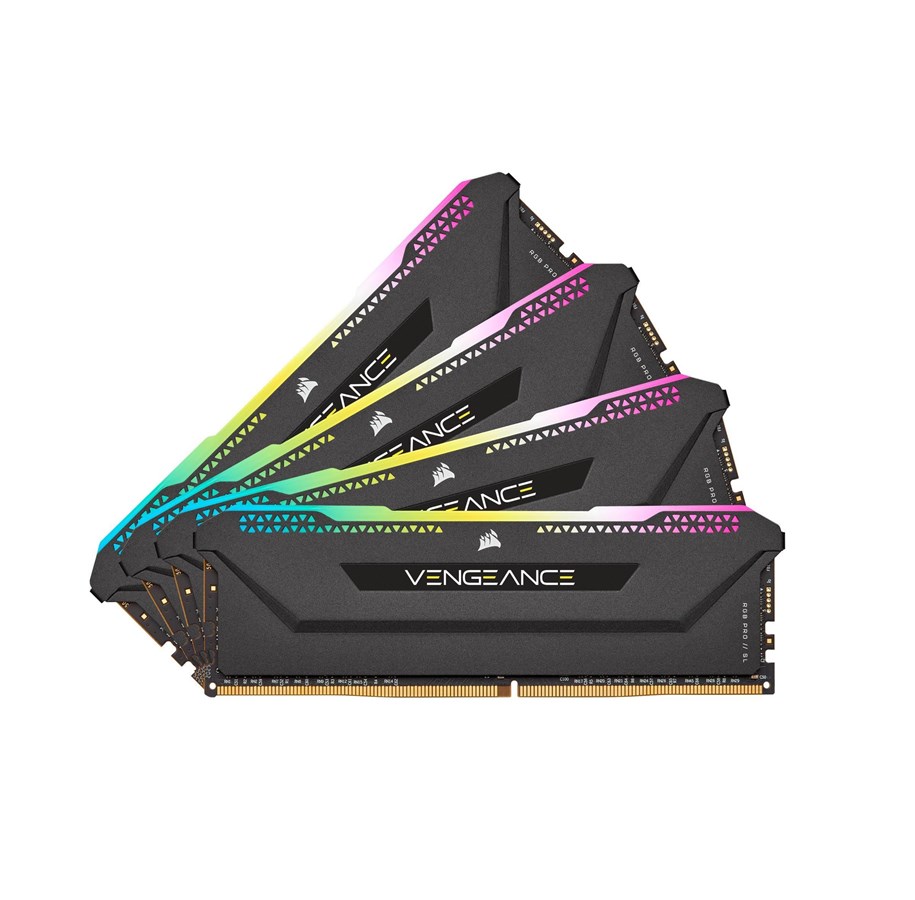 Arbeitsspeicher (RAM) - Corsair Vengeance RGB PRO SL DDR4-3200 - 32GB - CL16 - Quad Channel (4 pcs) - Intel XMP - Schwarz mit RGB - CMH32GX4M4E3200C16