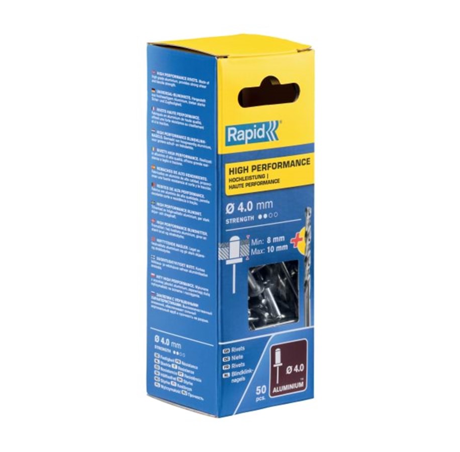 Klebeband und Kleber - Rapid Rivets Ø4x14 HP Alu 50pcs+Drill Box - 37504