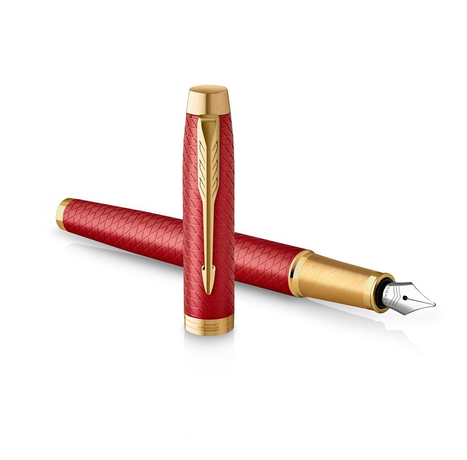 Utensilien zum Schreiben und Zeichnen - Parker IM Füller | Rote Premium-Lackierung mit goldenen Zierteilen | Füllfederhalter mit feiner Feder und blauer Tinte | Geschenkbox - 2143650