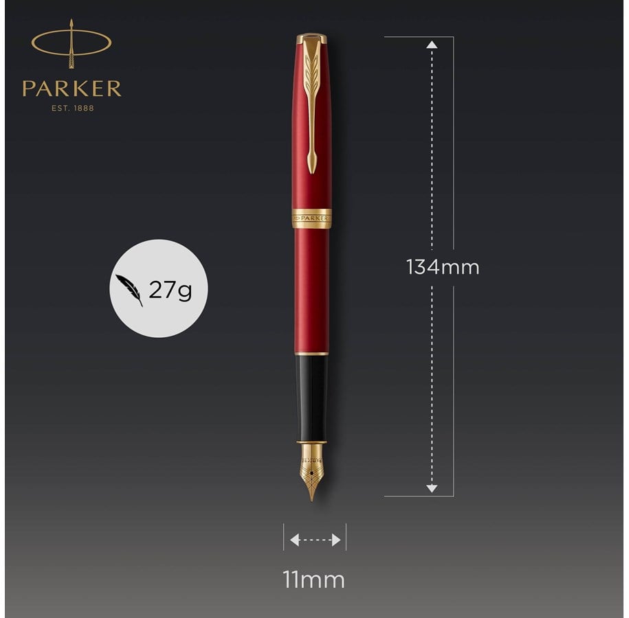 PARKER Sonnet Essentiel Füllfederhalter – Rot Mit Chrom-Akzenten, Mittlere Edelstahlfeder, In Geschenkbox