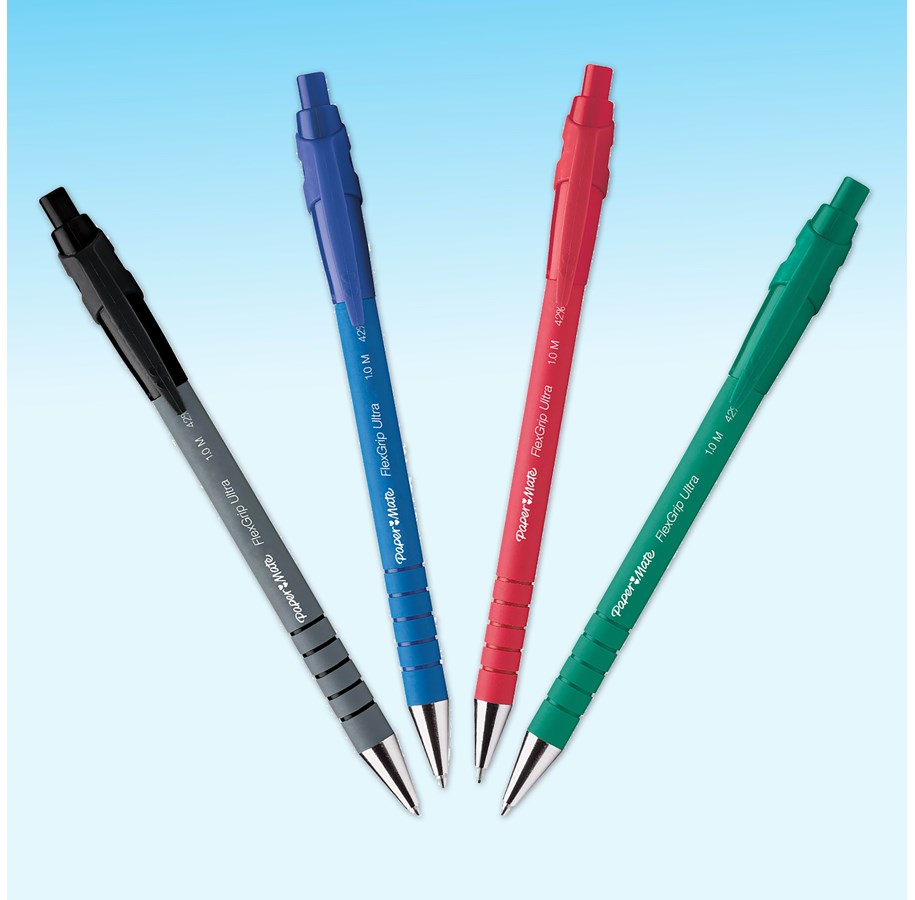 Paper Mate FlexGrip Gelschreiber 12er Set – Blau, 0,7 Mm, Einziehbar, Mit Gummigriff