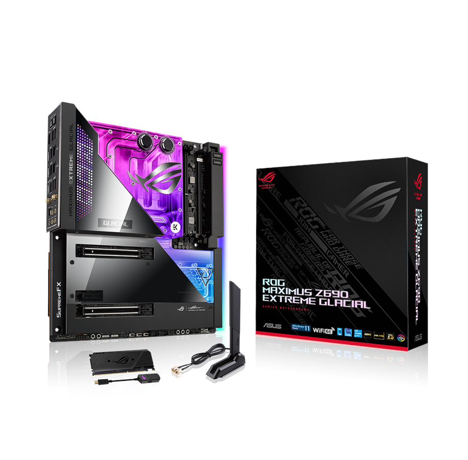 Mainboard - ASUS ROG MAXIMUS Z690 EXTREME GLACIAL Mainboard - Intel Z690 - Intel LGA1700 socket - DDR5 RAM - ATX - 90MB1A60-M0EAY0