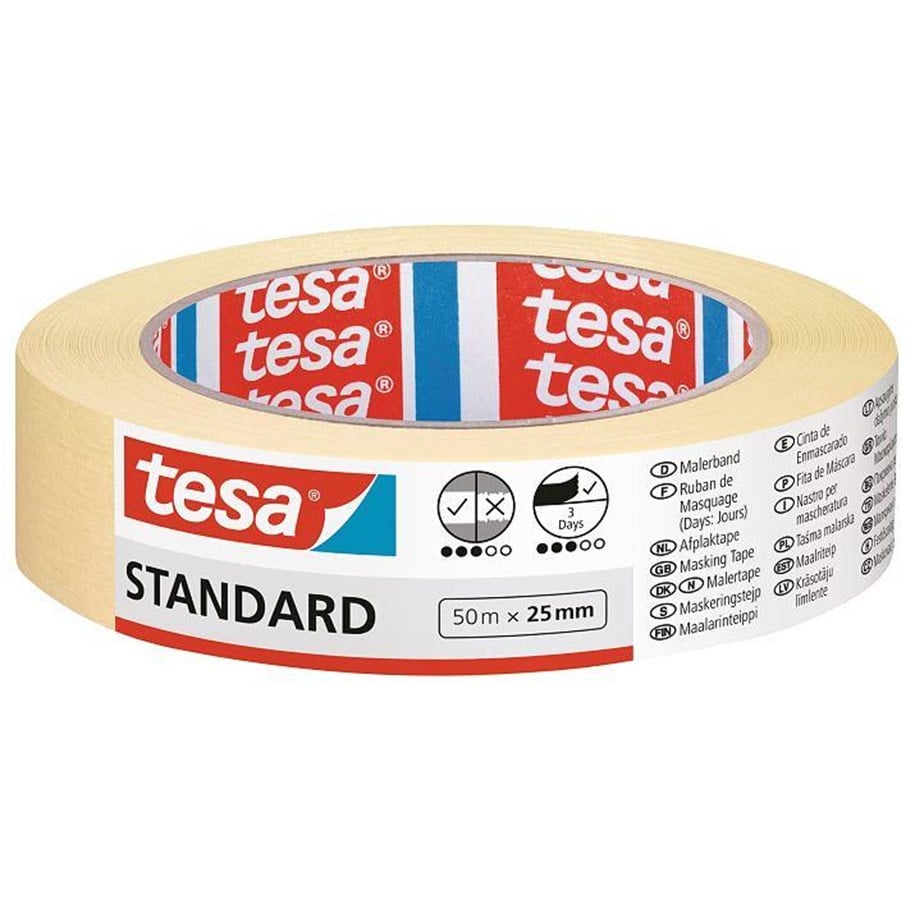 Klebeband und Kleber - tesa Stantard Masking Tape 50 m x 25 mm - 05086-00000-02