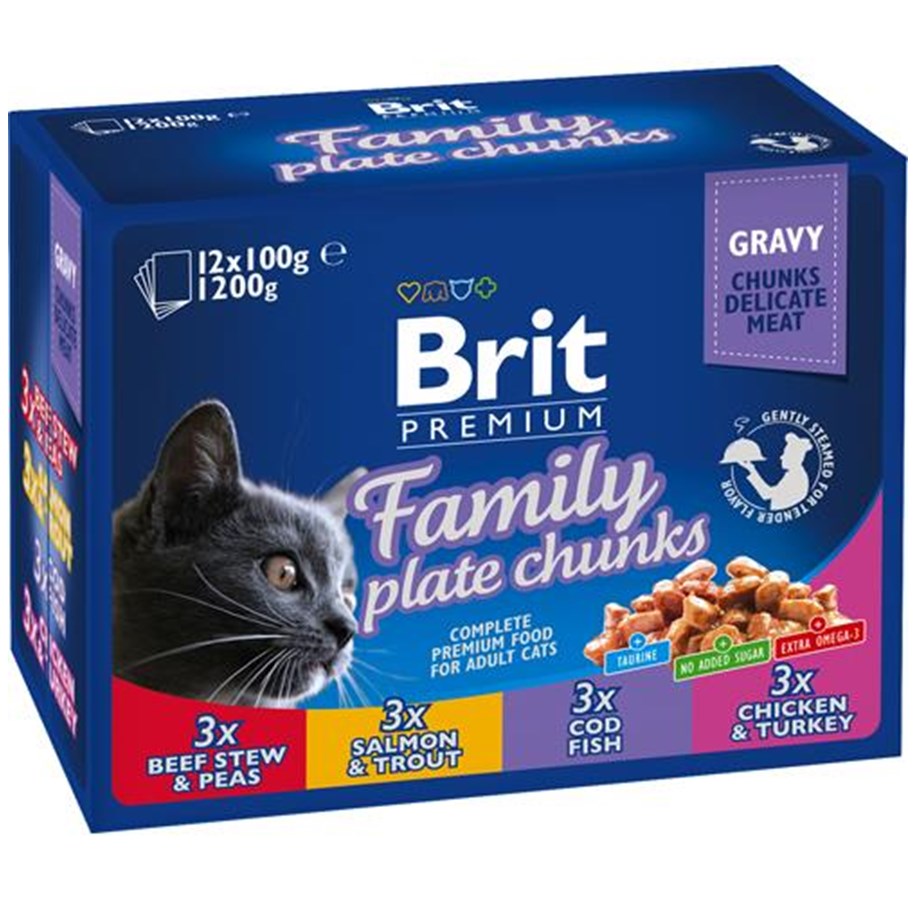 Katzen - Brit Premium Cat Pouches Family Plate (12x100g) - BK290120