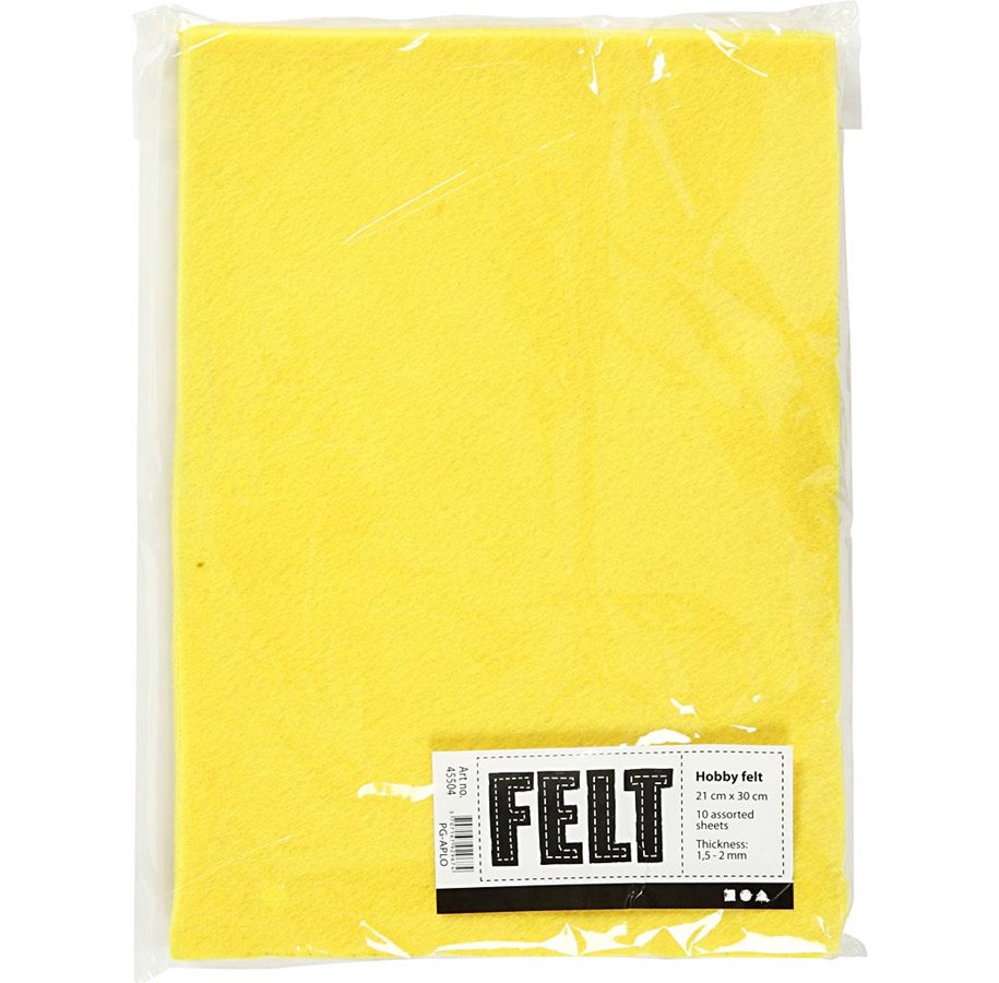 Kunst & Handwerk Ausstattung - Creativ Company Hobby Felt Yellow A4 10 Sheets - 45504
