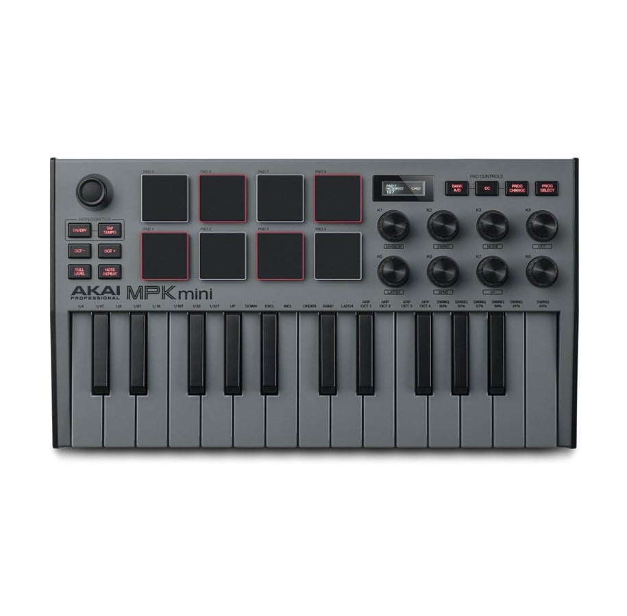 Musikinstrumente & DJ-Ausstattung - Akai MPK Mini MK3 - Midi Keyboard - 25 Mini Keys - 8 Pads - Grey - 998531