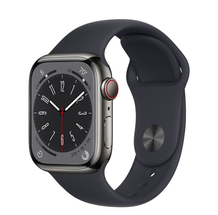 Smartwatches, Pulsuhren, Sportuhren & Schrittzähler - Apple Watch Series 8 GPS + Cellular 41mm Graphite Stainless Steel Case with Midnight Sport Band - MNJJ3DH/A