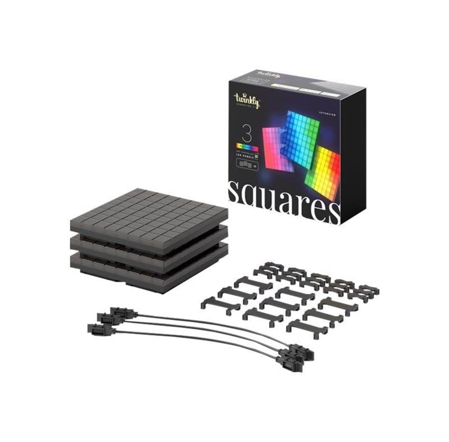 Smart-Home - Twinkly Squares Extension Pack – 3 App-controlled LED Panels with 64 RGB Pixels. Black. - TWQ064STW-03-BAD
