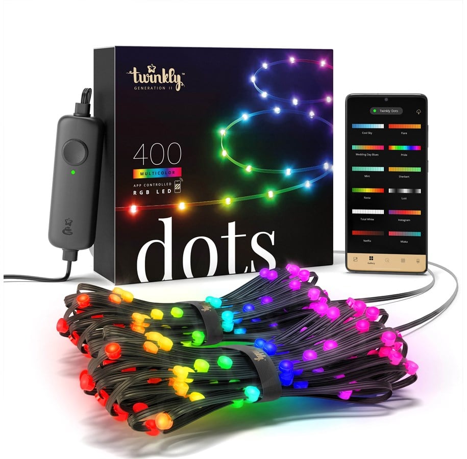 Smart-Home - Twinkly Dots – 400 App-controlled RGB LEDs. 20 Meters. Black Wire. - TWD400STP-BEU