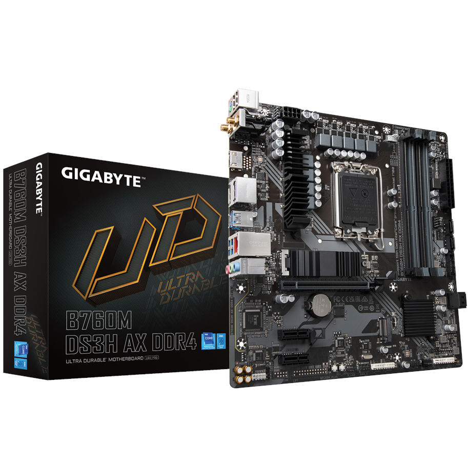 Mainboard - GIGABYTE B760M DS3H AX DDR4 Mainboard - Intel B760 - Intel LGA1700 - DDR4 RAM - Micro-ATX - B760M DS3H AX DDR4