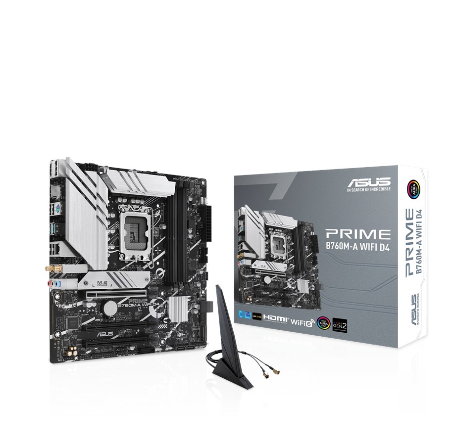 Mainboard - ASUS PRIME B760M-A WIFI D4 Mainboard - Intel B760 - Intel LGA1700 socket - DDR4 RAM - Micro-ATX - 90MB1CX0-M0EAY0