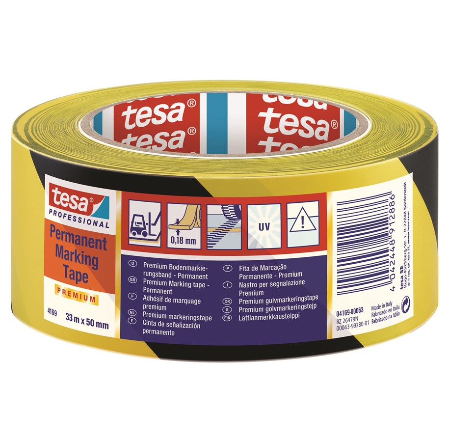 Klebeband und Kleber - tesa Floor Marking Tape Premium indoor and outdoor 33m x 50 mm Yellow-Black - 04169-00063-93