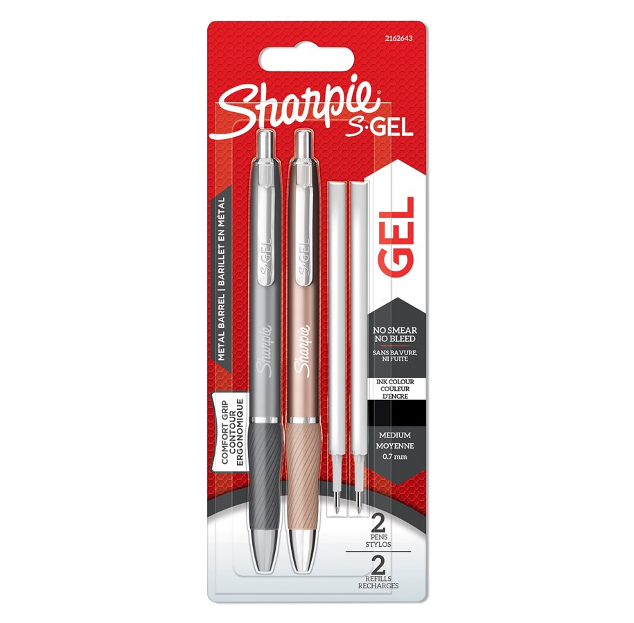 Utensilien zum Schreiben und Zeichnen - Sharpie S-Gel | Gelschreiber aus Metall | mittlere Spitze (0,7 mm) | Stahlgrau und Rotgold | schwarze Tinte | 2 Gelschreiber und 2 Ersatzminen für die Gelschreiber - 2162643