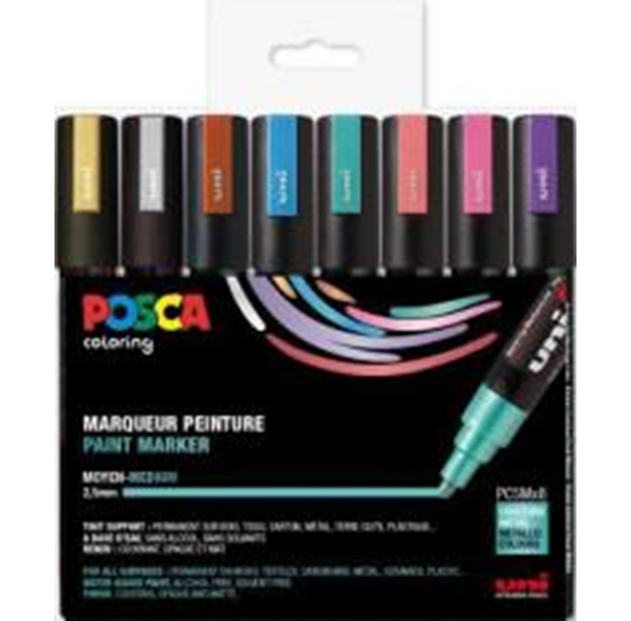Hobby-Zubehör - POSCA  marker sæt PC-5M 8 ass. metallic. colors - 401625