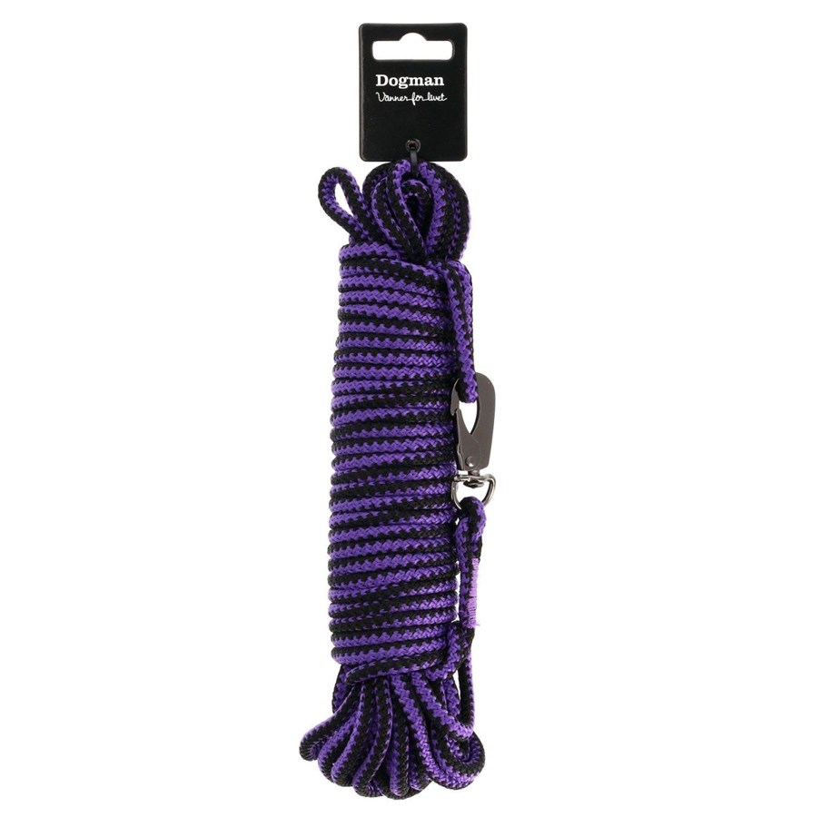 Hunde - Dogman Iris geflochtene Schleppleine mit Karabinerbefestigung Lila 6,5mm 15m - 224002