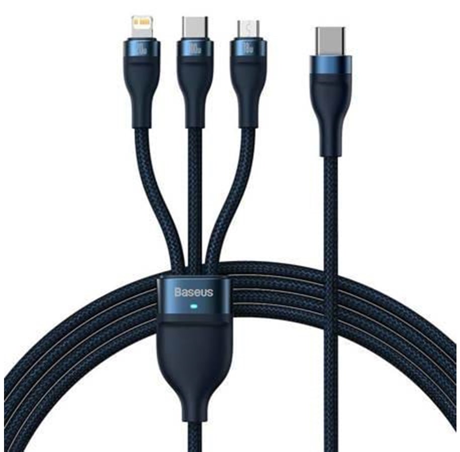 USB Kabel - Baseus 3in1 USB cable  Flash Series 2 USB-C + micro USB + Lightning 100W 1.5m (blue) - CASS030203