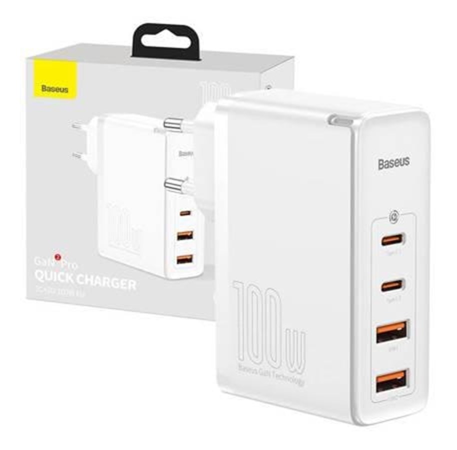 Handys - Adapter und Ladegeräte - Baseus Travel Charger  GaN2 Pro Quick 2x USB + 2x USB-C 100W EU (white) - CCGAN2P-L02