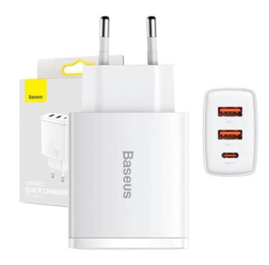 Handys - Adapter und Ladegeräte - Baseus Compact Quick Charger 2 × USB-A + USB-C PD 30 W 3 A - CCXJ-E02