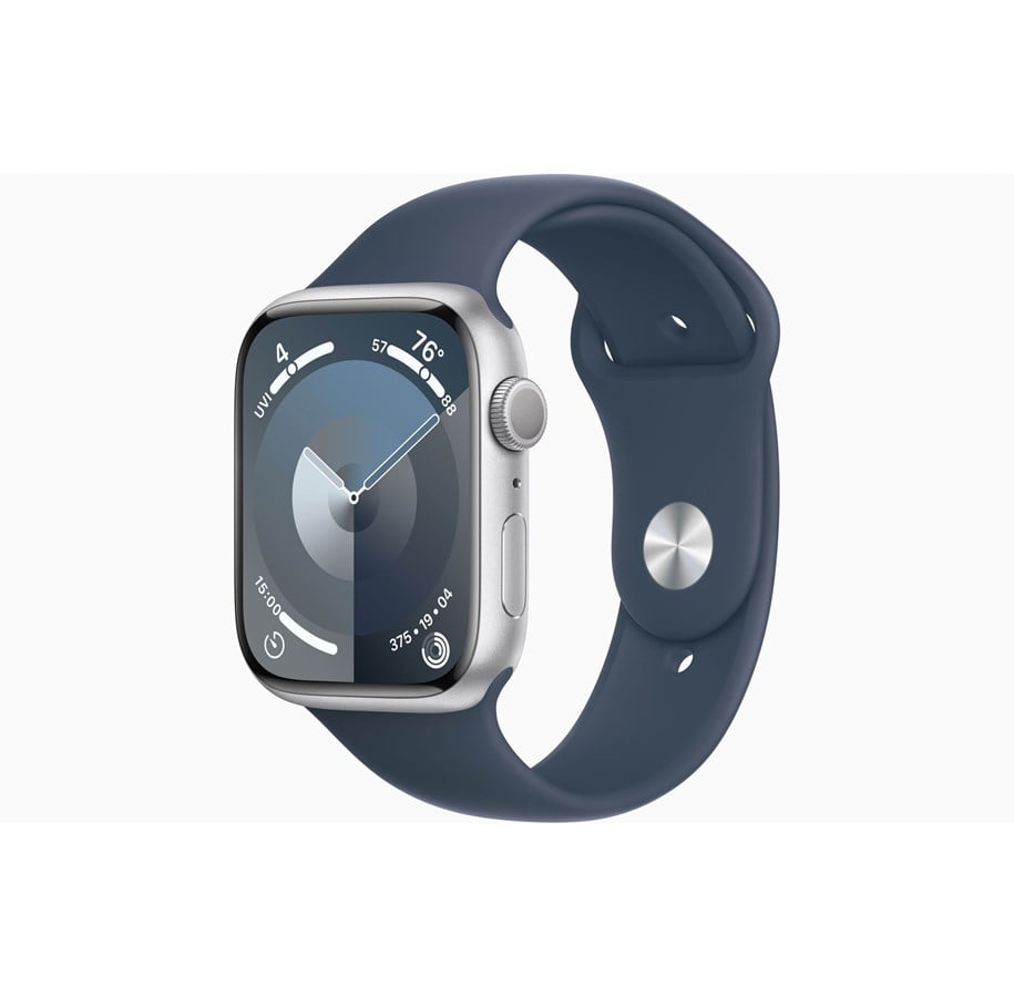 Smartwatches, Pulsuhren, Sportuhren & Schrittzähler - Apple Watch Series 9 GPS 45mm - Silver Aluminium Case with Storm Blue Sport Band - M/L - MR9E3DH/A
