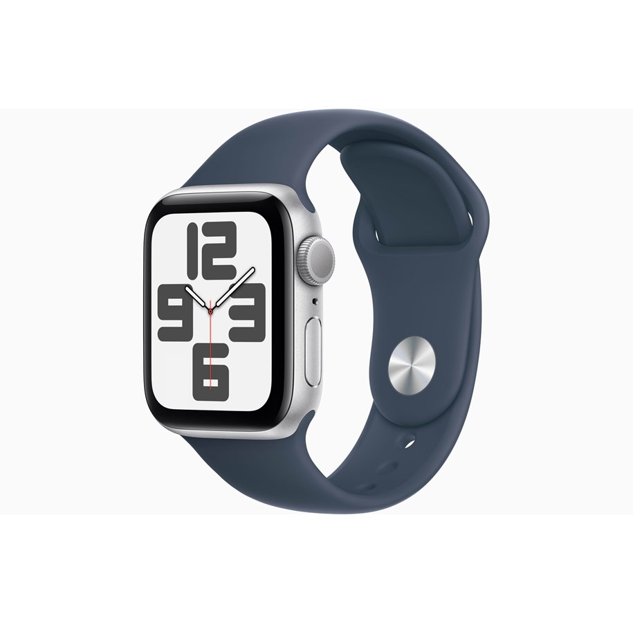 Smartwatches, Pulsuhren, Sportuhren & Schrittzähler - Apple Watch SE GPS 40mm - Silver Aluminium Case with Storm Blue Sport Band - M/L - MRE23DH/A