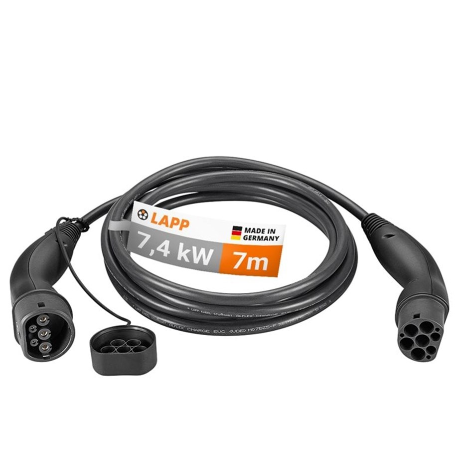 Aufladen von Elektroautos - LAPP Type 2 Charging Cable, up to 7.4 kW, 7 m, black - 4064727469508