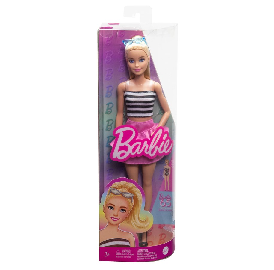 Dolls & Accessories - Barbie Fashionista Doll With Striped Top Pink Skirt & Sunglasses - HRH11